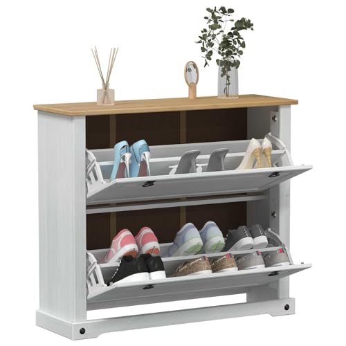 vidaXL Cabinet à Chaussures Corona Blanc 99 x 32 x 85 cm Pin Massif, Rangement spacieux, Meuble à...
