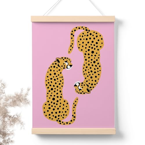 PaJiaNi Pink And Yellow Cheetah Animal Wall Art,Yellow Leopard Poster,Girly Pink Wall Decor For Bedroom Dorm Office living Room,Gifts For Women Girl,12x16 Inch