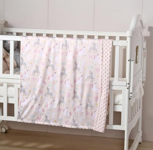 Image of CREVENT 2Pcs 30''X40'' Cute Cozy Fluffy Warm Baby Blankets for Infants Toddlers' Bedding Crib Cot Stroller - Grey Cloud + Minky Unicorn