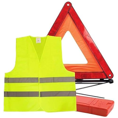 Riloer Visibility Car Emergency Roadside Kit Safety Triangle Warning Kit Car Roadside Emergency Kit with Reflective Warning Triangle Visibility Roadside Vest for Car Trucks