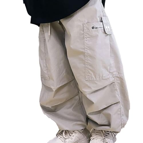 Boys Baggy Cargo Pants Casual Loose Fit Parachute Pant Fashion Harem Joggers Sweatpants with Pockets 4-5 Years 05 Khaki