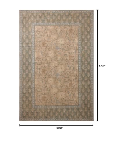 Image of Loloi Rifle Paper Co Edinburgh Sand /Green 10'-0 inch x 14'-0 inch Area Rug | EDN-01 Printed Approx. 10x14 Beige Living room Dining room Bedroom, Rustic, Elegant, Muted, Refined, Area Rug