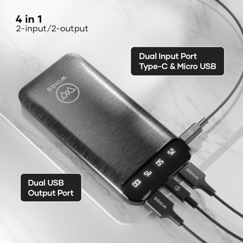 Image of Wings Power Boost 10000mAh Powerbank with 12W Fast Charging, Dual Output, Li-Polymer, Multi- Protection Powerbank for iPhone, Android & Other Devices, Made in India