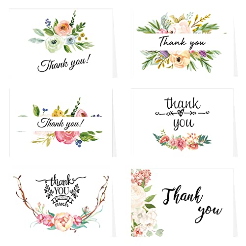 24 Dankeskarten, Dankeskarten, Multipack mit Umschlagaufklebern, 6 farbige Aquarell-Goldfolien-Grußkarten für Hochzeiten, Abschlussfeiern, Lehrer, Kinder, Geburtstage, Babypartys und mehr (Rosa) Cover