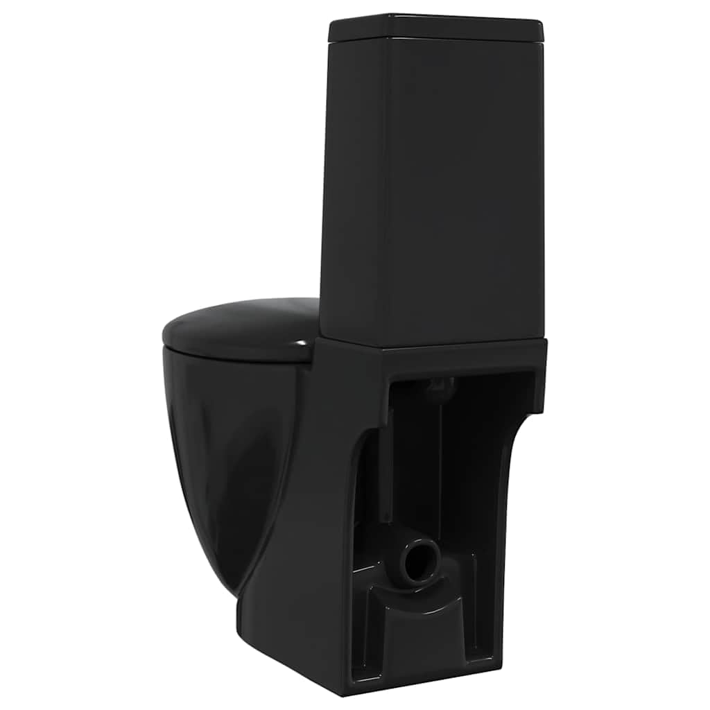 vidaXL Inodoro Cuadrado Cerámica Negro de Calidad Baño Tapa Asiento y Cisterna