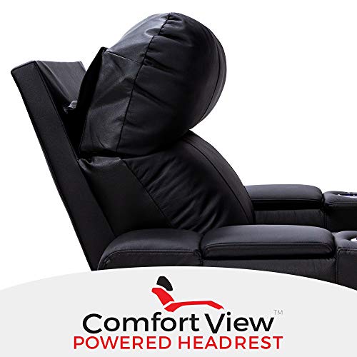 Seatcraft Julius - Big & Tall - Home Theater Seating - 400 Lbs Capacity - Top Grain Leather - Power Recline - Powered Headrest - Usb Charging, Cupholders, Arm Storage, Single Recliner, Black #TOP2