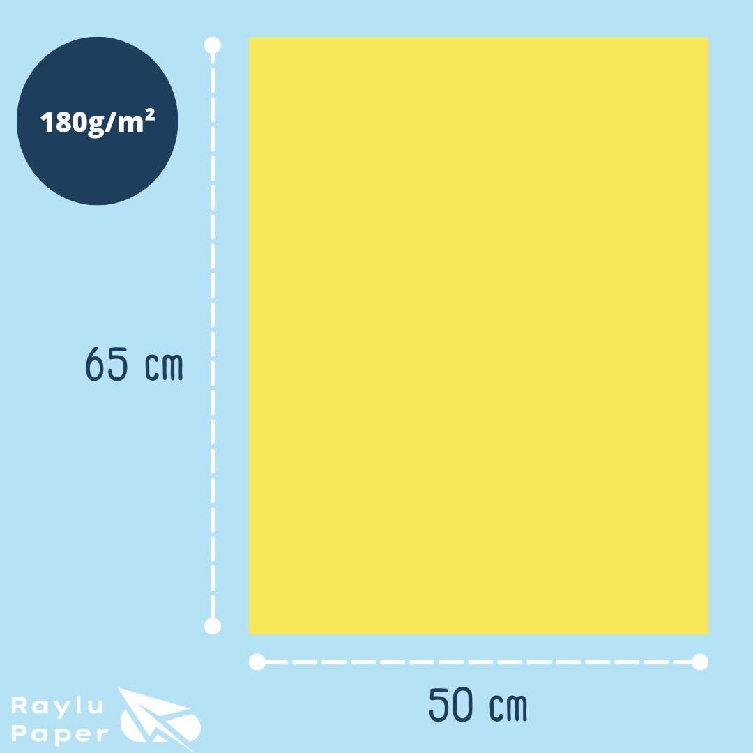 Raylu Paper® - Card 50 x 65 cm, 25 Units, 180 g/m² Cardstock, 50 x 65 cm, Ideal for Crafts, Office, Drawing, Papyroflexy (Lemon Yellow)