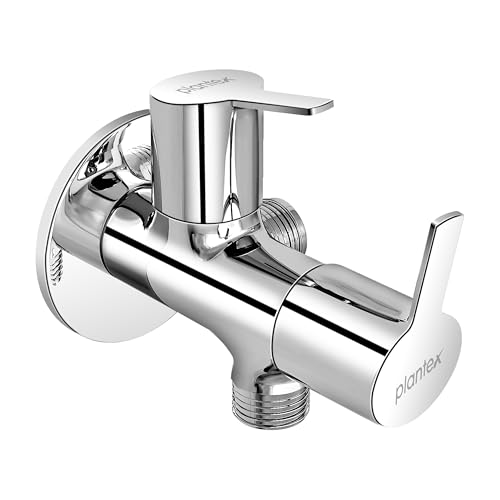 Image of Plantex Angle Valve 2 in 1 /Two Way Angle Cock Tap with Brass Spindle and Wall Flange /Angle Valve for Bathroom-(Chrome)