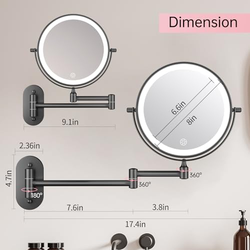 Miroir de maquillage mural rechargeable FUNTOUCH avec éclairage LED réglable
