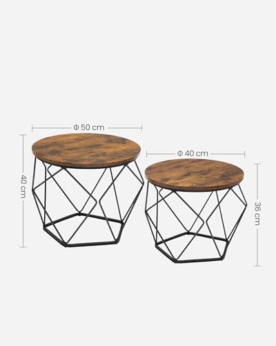 Lot de 2 Tables Basses Rondes Industrielles, VASAGLE