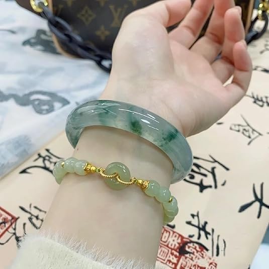 URED Floating Green Jade Bangle Bracelet For Women Narrow Feng Shui Bracelet Good Luck jade Bangle Genuine Healing For Woman Yoga meditation mother gift Birthday good luck - Image 5