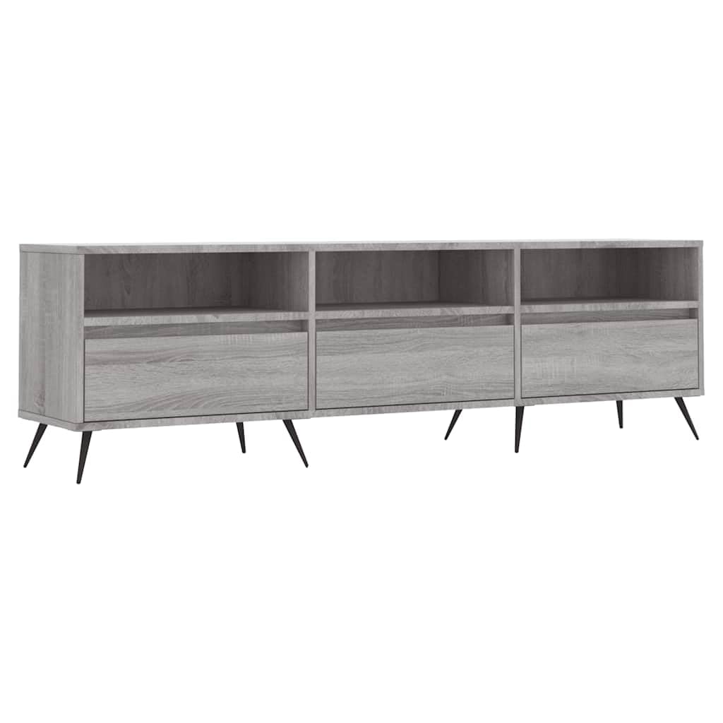 Meuble TV gris à pieds pour ranger décodeur et consoles de salon