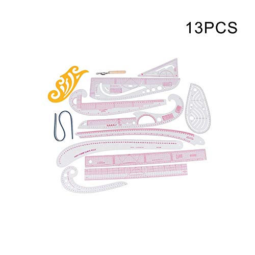 HIMM - Juego de reglas de costura multifunción, juego de herramientas de costura francesas, incluye regla de corte, regla curva, regla de botones y reglas de coma, regla de manga y regla de ropa, etc.