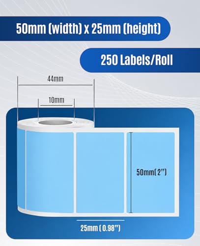 Image of SEZNIK Waterproof, Non-Tearable, Long Lasting Print, Sticky Thermal Lables, Label Roll, 2 inch Adhesive Thermal Labels for Label Printers (50mmx25mm) - 1250 Lables, Royal Blue