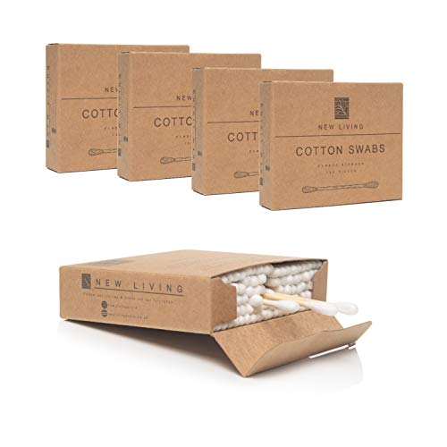 500 cotons-tiges en bambou | Biodégradables et compostables | Produit écologique | 5 x 100 paquets | Biodégradables et compostables | Cotons-tiges en coton avec...
