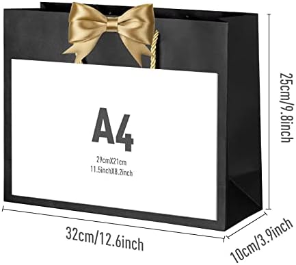 8 Pcs Paper Gift Bags, Portable Black Gift Bag with Golden Ribbon and 8Pcs Greeting Cards,9 Pcs Gift Wrap Paper, Present Bag for Weddings, Boutiques, Birthday, Christmas and Holiday Celebrations