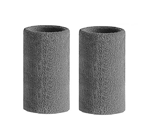 WIRUN 6 inch Wrist Sweatbands Sports Wristband Cotton Sweat Band Armbands for Men and Women Tennis, Basketball, Running, Gym, Working Out (1 Pair) (Grey)