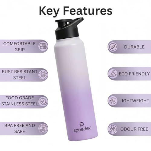 Image of Speedex Stainless Steel Water Bottle 1 Ltr, Leak Proof Sipper Cap, BIS Approved 1000 ml Metal Bottle For Daily, Office, School, Gym, Travel Use for Men, Women, Kids, Adults, Dual Purple, Set of 2