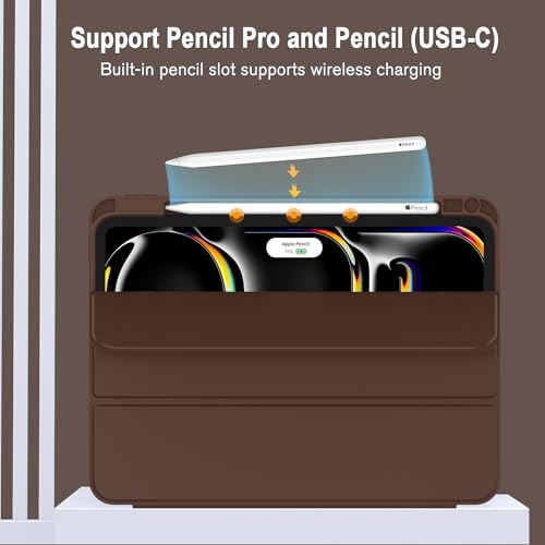 Image of ZryXal New iPad Pro 13 Inch Case (M5) 2025 / (M4) 2024 with Pencil Holder, Smart iPad Case [Support Pencil Pro and Pencil (USB-C)], Support Touch ID and Auto Wake /Sleep (New Chocolate)