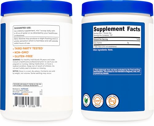 Image of Nutricost Beta Alanine Powder 500 Grams (1.1lbs) Pure Beta Alanine
