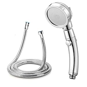 GENMAIGOU Modern 3-Setting Detachable Shower Head with 59-Inch Hose, High Pressure Water Saving, 360 Rotating Adjustable Handheld Shower Head with ON/OFF Switch and 3 Spray Modes, Chrome Finish