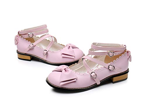 Japanese Sweet Lolita Low Chunky Heels Round Toe Bowtie Strappy Princess Shoes4