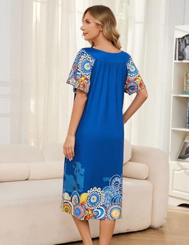 Image of Muumuu House Dresses for Women Nightgown Duster Moomoo Short Sleeve Patio Dress with Pockets S-3XL