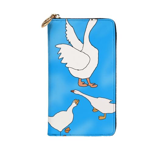 White Goose House Prints Leather Long Clutch Wallet for Fashionable Girls and Women - Durable, Stylish, and Functional, Black, One Size2