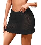 BreathSunny Womens Crochet Elastic Waist Tie Beach Skirt Summer 2026 Ruffle Trim Hollow Out Bathi...