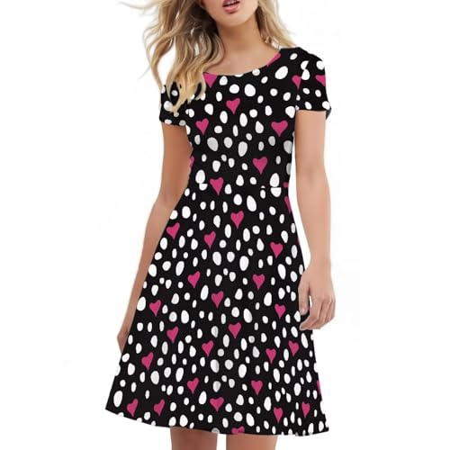Image of HUGS IDEA Womens Puffy Swing Midi Dress Round Neck Short Sleeve Party A-Line Dresses