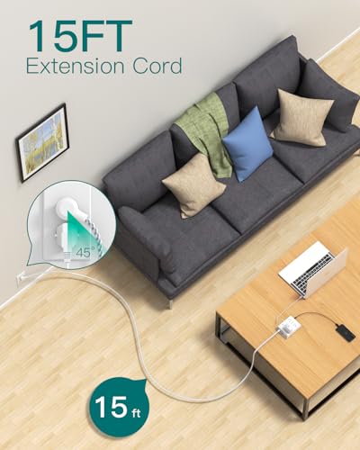 15Ft Long Surge Protector Power Strip, Addtam Extension Cord with 8 AC Outlets and 4 USB Ports(1 USB C), 3-Side Outlet Extender Strip, Flat Plug, Wall Mount, Dorm Home Office Essential, ETL Listed - Image 3