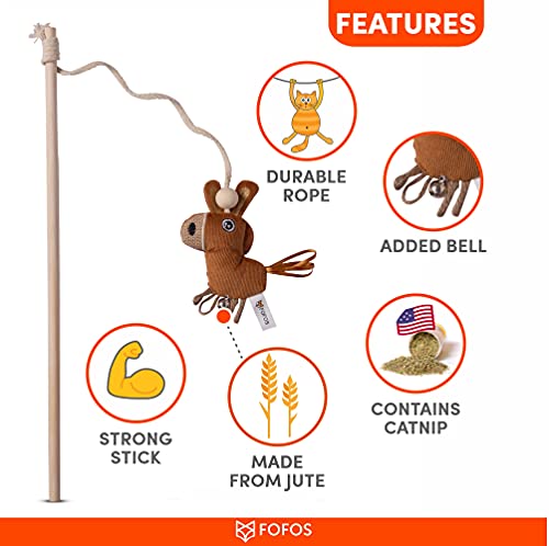 Image of BarkButler x Fofos Cat Wand Toy Donkey Interactive Cat Teaser Toy | US Grade Catnip Inside | for Kittens + Older Cats | Durable Wooden Stick + Robust Rope | Plush Donkey Toy | Durable Pet Toy