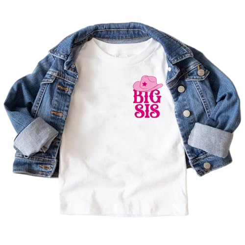 Big Sis Pink Cowgirl Hat Pocket Print Shirt For Girls Big Sister Western Cowboy Sibling Reveal Outfit Natural Toddler & Youth Tee2