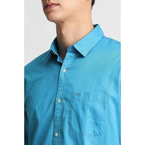 Image of Peter England Men's Slim Fit Full Sleeve Casual Shirt in Twill Weave Cotton