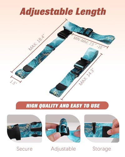 Image of Slohif Luggage Straps to Connect Two Suitcases - Adjustable Add A Bag Suitcase Connector Strap Belt Accessories to Hold Suitcases Together for Travel Sea Wave