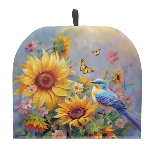 Image of Hummingbird Sunflower Tea Cozies Soft Tea Cozy for Teapot Insulated for Women,Dust Proof Reusable Teapot Insulation Cover Breakfast Warmer