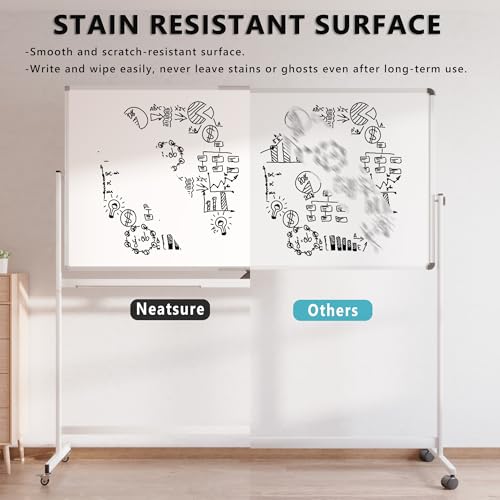 Image of Large Rolling Whiteboard on Wheels, 72 inch x 36 inch Double-Sided Mobile White Board with Stand, 6' x 3' Portable Standing Magnetic Dry Erase Board Easel for Home Office Classroom School, Silver
