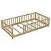 PVWIIK Twin Size Montessori Toddler Floor Bed with Wood Slats for Girls and Boys, Wood Montessori Bed Frame with Safety Guardrails, No Box Spring Needed, Natural