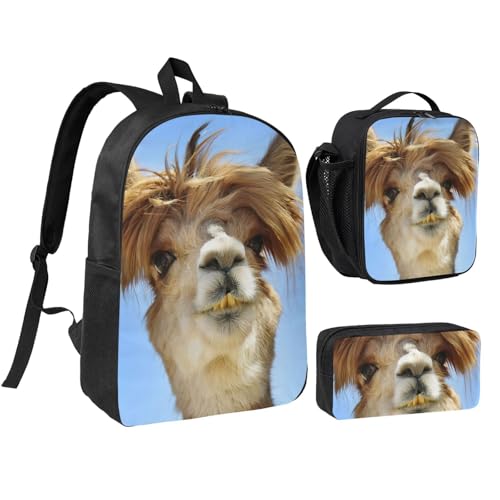 Sac à dos d'écolier motif lama rigolo ensemble scolaire 3 pièces cartable fille garçon