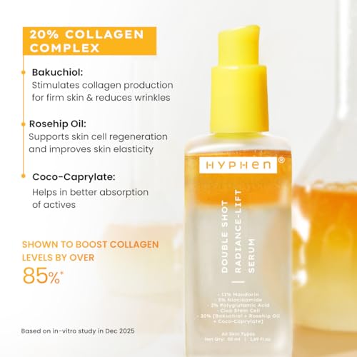 Image of Hyphen 18% Brightening + 20% Collagen Face Serum | Double Shot Serum with 11% Mandarin 5% Niacinamide 2% PGA & Bakuchiol | Summer Skincare | Brightening, Hydrating & Collagen Boost for Dry Skin - 50ml