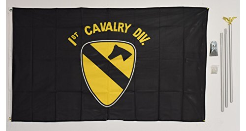 3X5 U.s Army 1St Cavalry Division Black Flag With 6 Ft Brushed Silver Aluminum Residential Commercial Advertising Flagpole Pole Kit Set (Eagle Top) #TOP1