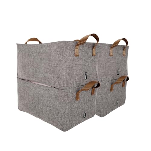 RIHUD Juego de 4 cajas de almacenamiento de tela no tejida de lino, con marco de acero, capacidad de 27 litros, respetuoso con el medio ambiente y no destiñe, organizador plegable (47 x 28 x 20 cm