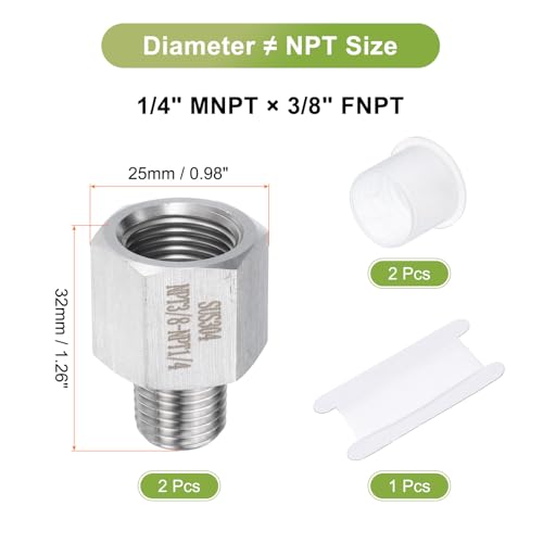 Image of uxcell 2 Pcs Pipe Fittings Reducer Adapter 1 /4 inch NPT Male Pipe x 3 /8 inch NPT Female Pipe Stainless Steel Adapter Pressure Gauge Connector for Oil Air Gas Hydraulic Systems