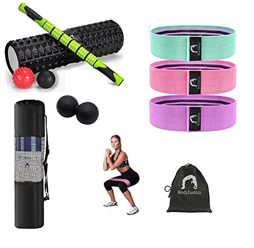 Image of Bodylastics Complete Deep Tissue Body Massaging Kit | Foam Roller Kit, Resistance Hip Loop Bands