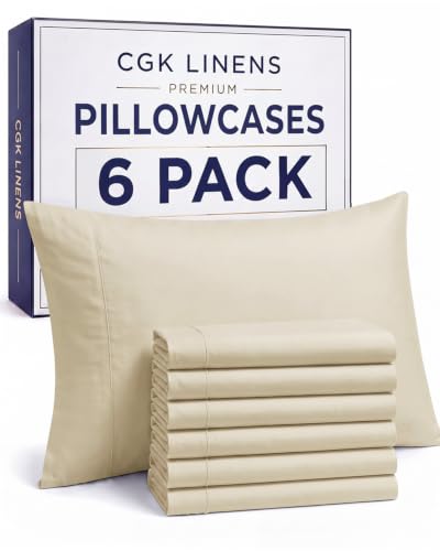 Queen Pillow Cases - 6 Pack Soft Pillowcase Covers - 20" x 30" (Cream)