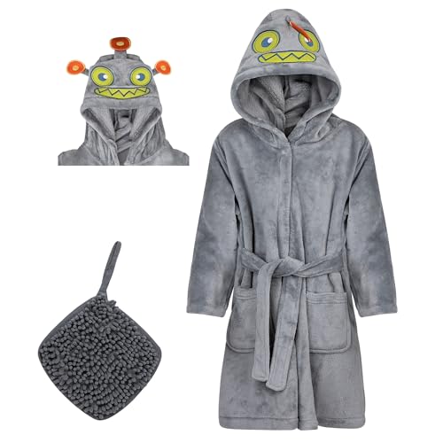 Rising Star Kids Robes for Boys Robe Soft Plush Hooded Fleece Bathrobe - Gift Robes for Big Boys Ages 6-8 (Robot)