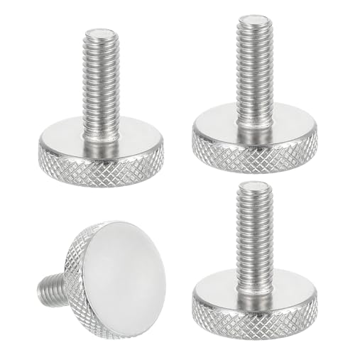 sourcing map M6x16mm Knurled Thumb Screws, 304 Stainless Steel Flat Head Thumb Screws Metric Diamond Knurled Head Bolts Grip Knobs Hand Tighten Thread Fasteners, 20mm Dia. 4 Pcs