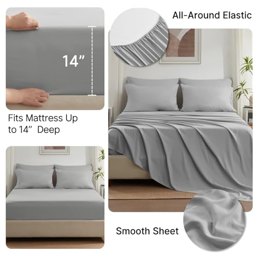 Anluoer King Comforter Set 7 Piece, Light Grey Bed in a Bag with Sheets, Comforters King Size Bedding Sets with 1 Comforter, 2 Pillow Shams, 2 Pillowcases, 1 Flat Sheet,1 Fitted Sheet