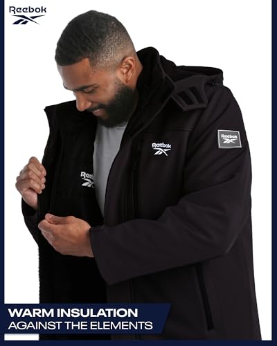 Image of Reebok Mens Winter Coats - 3 in 1 System Hooded Softshell Windbreaker Jacket and Quilted Puffer Insulated Mens Ski Jacket