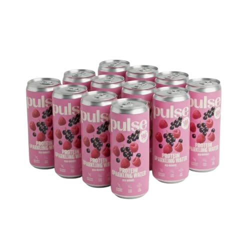 Pulse Protein - Pulse Protein – Pack de 12 Eaux Pétillantes Protéinées Fruits rouges 330 ml – Faible en sucre – Sans arômes artificiels – 10 g de protéines par canette – Vegan & rafraîchissant